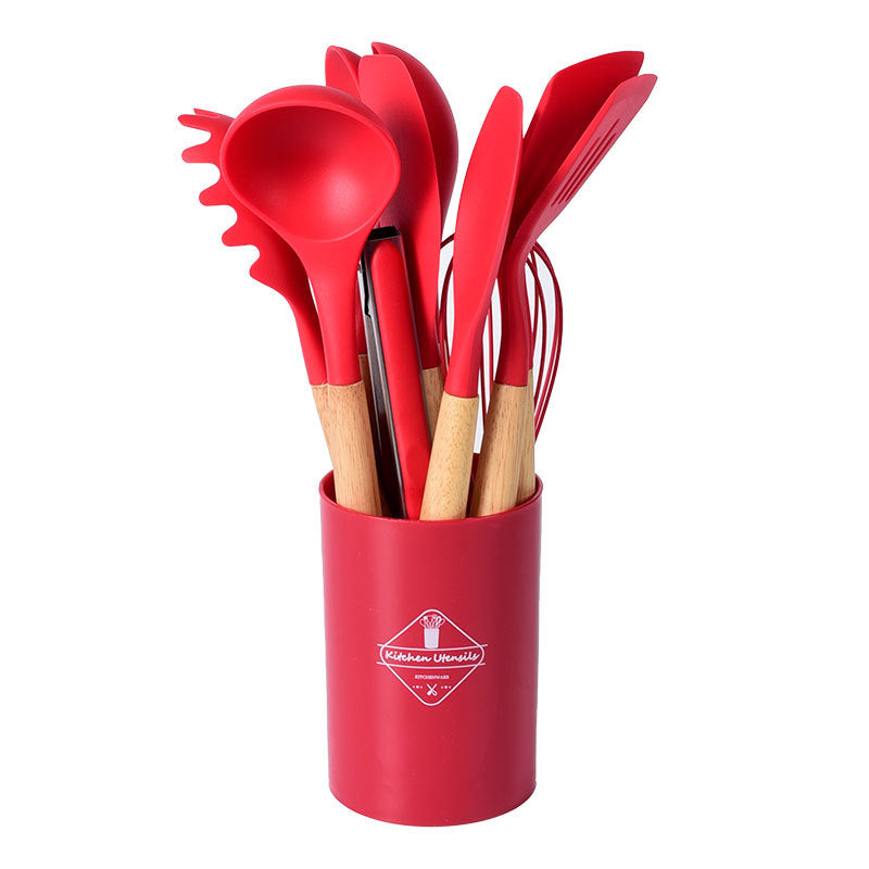 Wholesale Wooden Handle Set of 11 Kitchenware Silicone